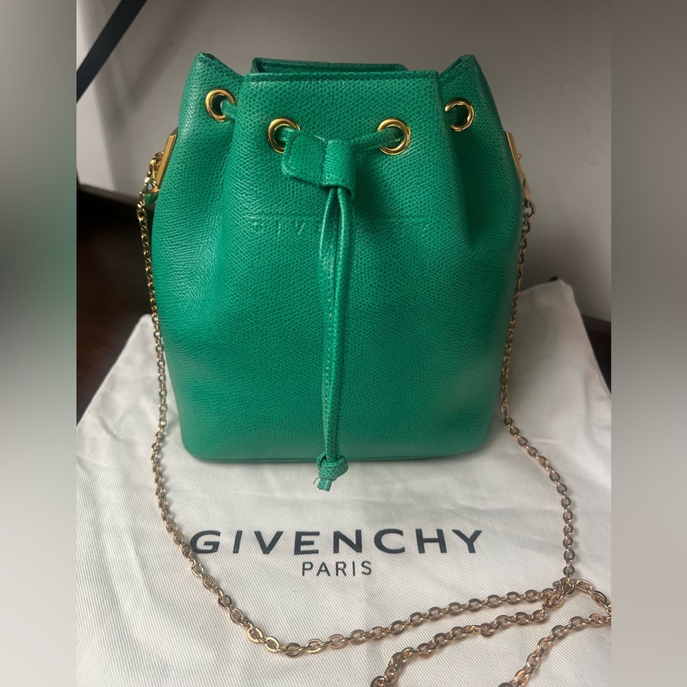 Givenchy Green Bucket Bag with Gold Accents